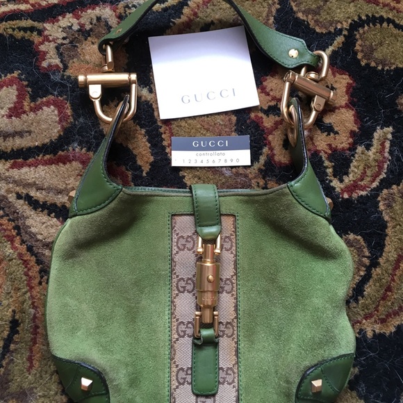 PRICE DROP Authentic Gucci hobo handbag green sued - Picture 1 of 6